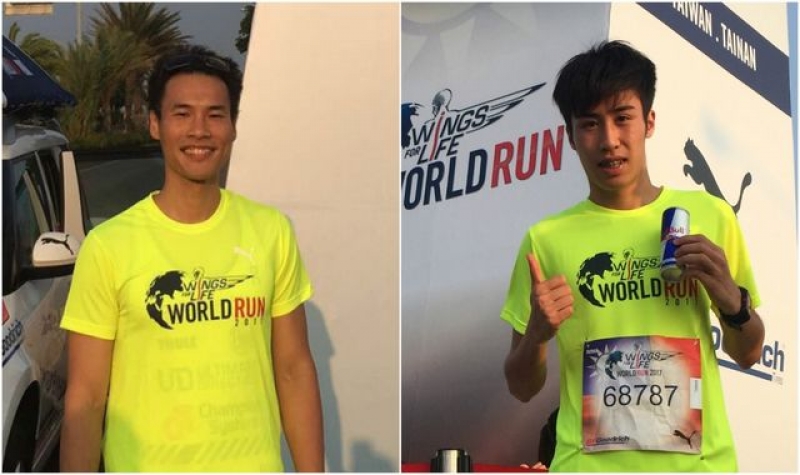 黄浩辉（左）和孙镇杰（右）在台南站参加「Wings for Life World Run」。